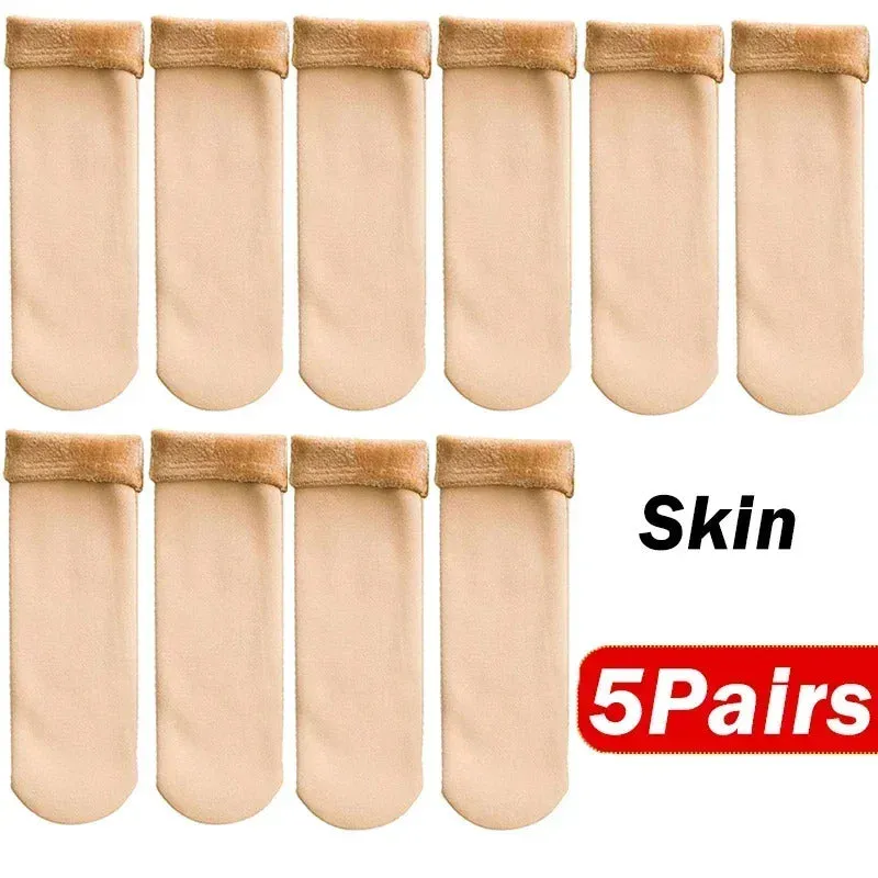 5Pair New Women Winter Thicken Warm Short Socks Thermal Cashmere Wool Socks Nylon Snow Velvet Boots Home Floor Calcetines Mujer