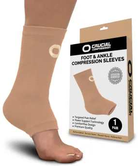 Ankle Brace Compression Support Sleeve (1 Pair) - BEST Ankle Compression Socks for Plantar Fasciitis, Arch Support, Foot & Ankle Swelling, Achilles Tendon, Joint Pain, Injury Recovery, Heel Spurs Large (Men's 10-13 / Women's >11) Beige / Nude