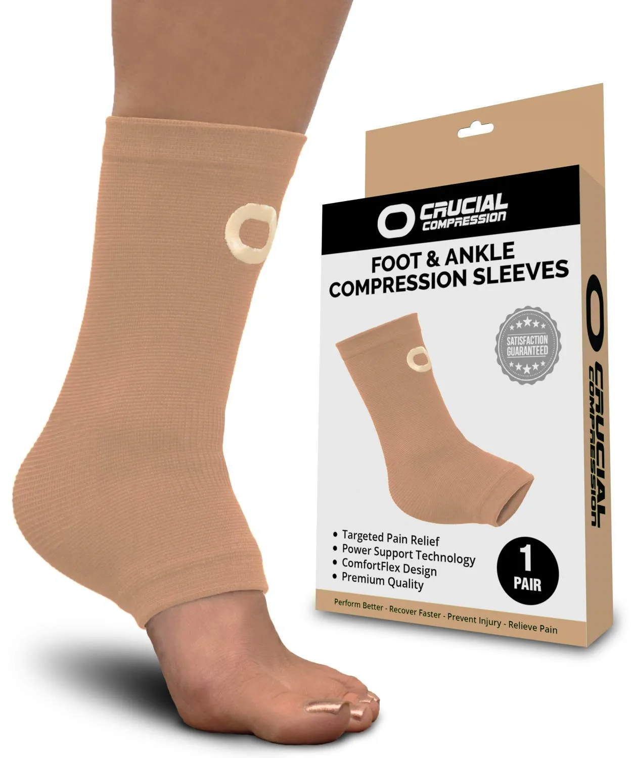 Ankle Brace Compression Support Sleeve (1 Pair) - BEST Ankle Compression Socks for Plantar Fasciitis, Arch Support, Foot & Ankle Swelling, Achilles Tendon, Joint Pain, Injury Recovery, Heel Spurs Large (Men's 10-13 / Women's >11) Beige / Nude