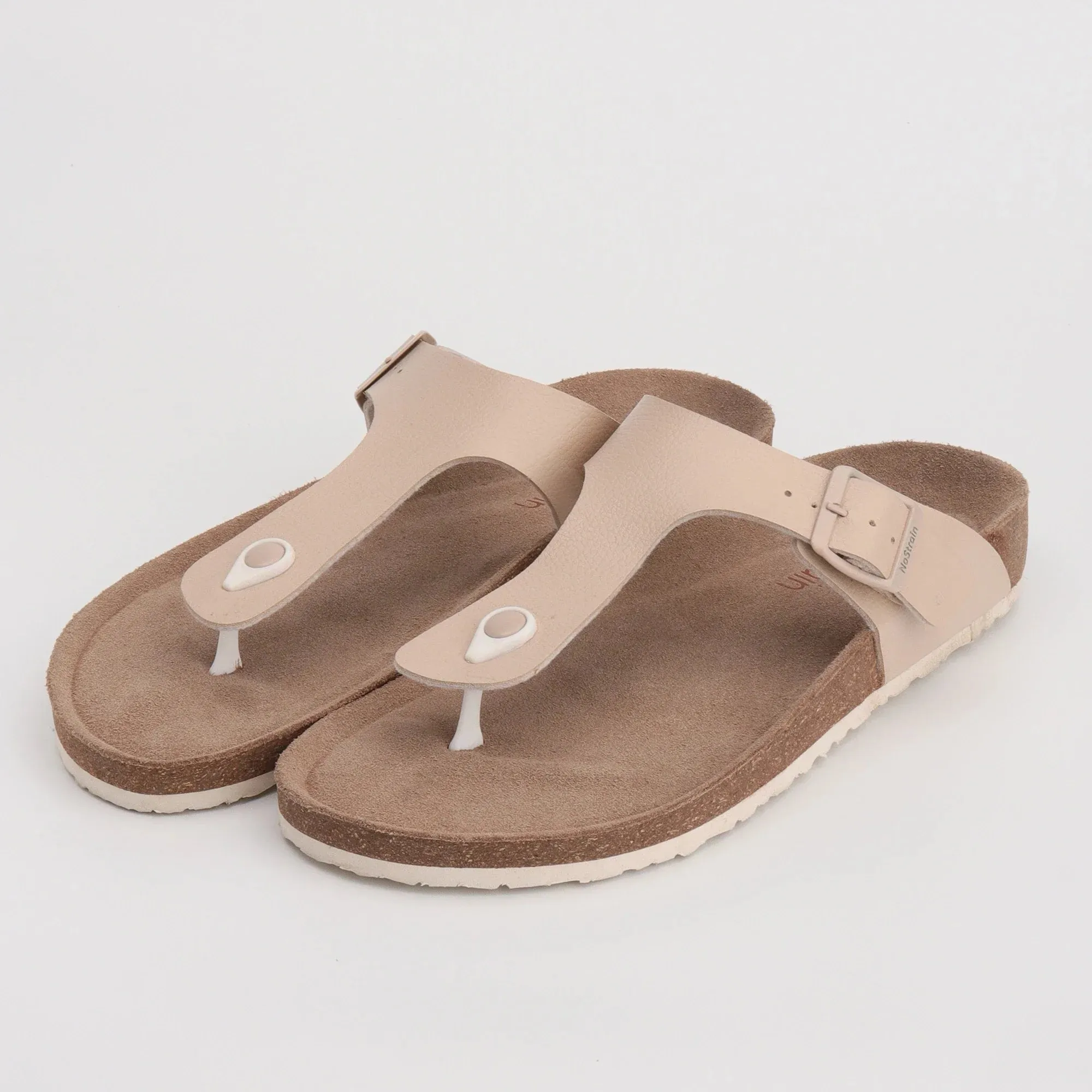 Beige Men's Thong Leather Cork Sandals – Classic Comfort in a Timeless Shade