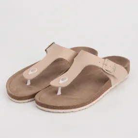 Beige Men's Thong Leather Cork Sandals – Classic Comfort in a Timeless Shade