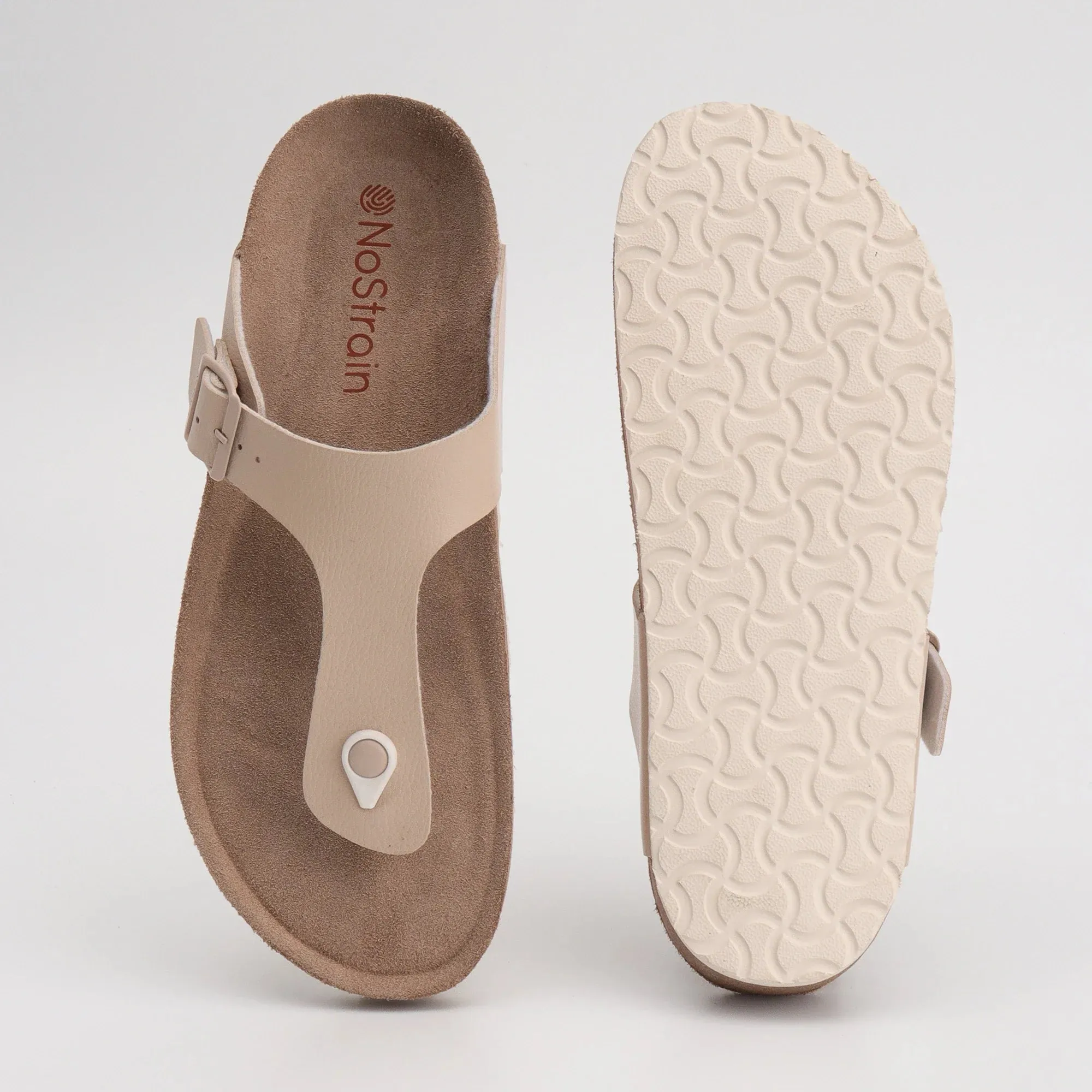 Beige Men's Thong Leather Cork Sandals – Classic Comfort in a Timeless Shade