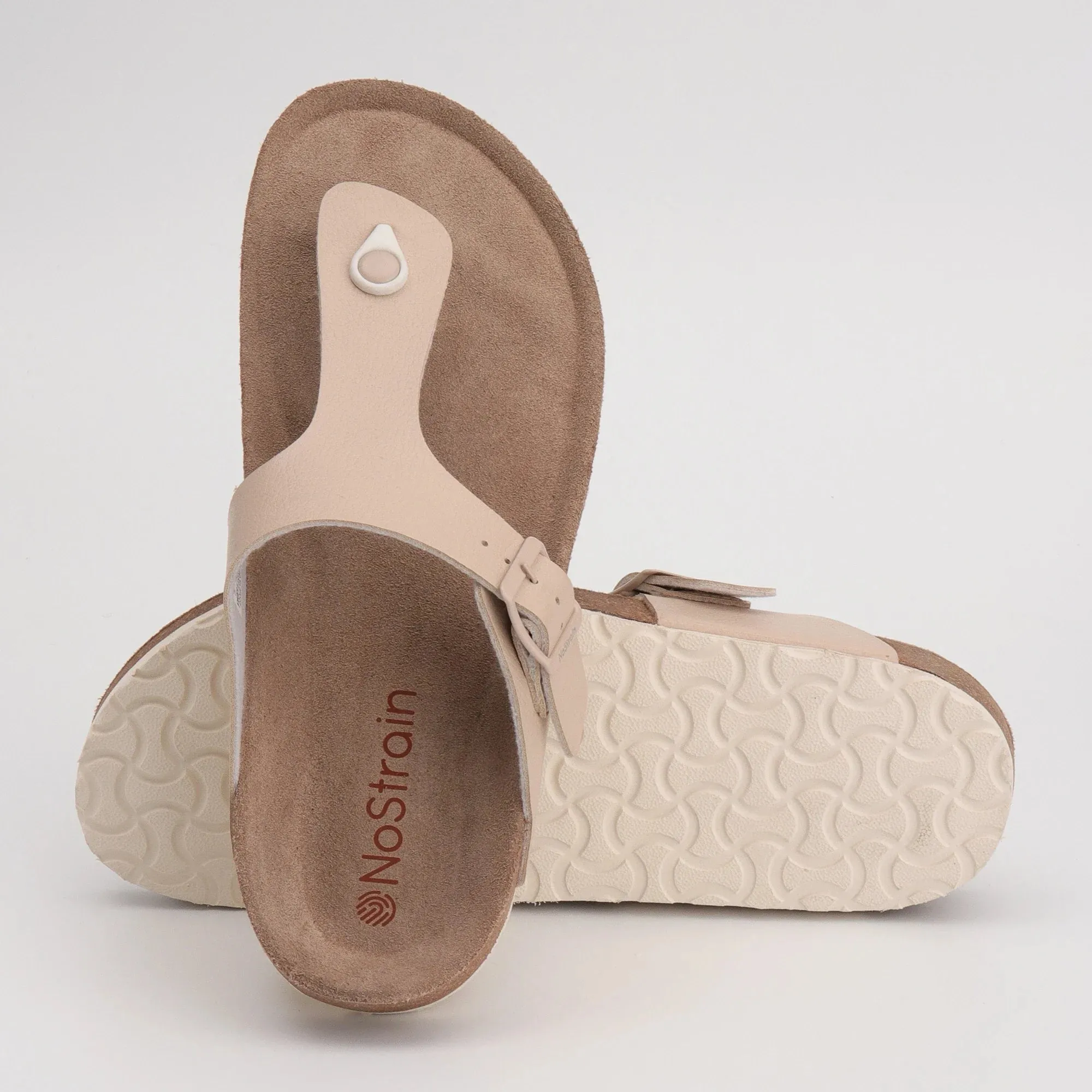 Beige Men's Thong Leather Cork Sandals – Classic Comfort in a Timeless Shade