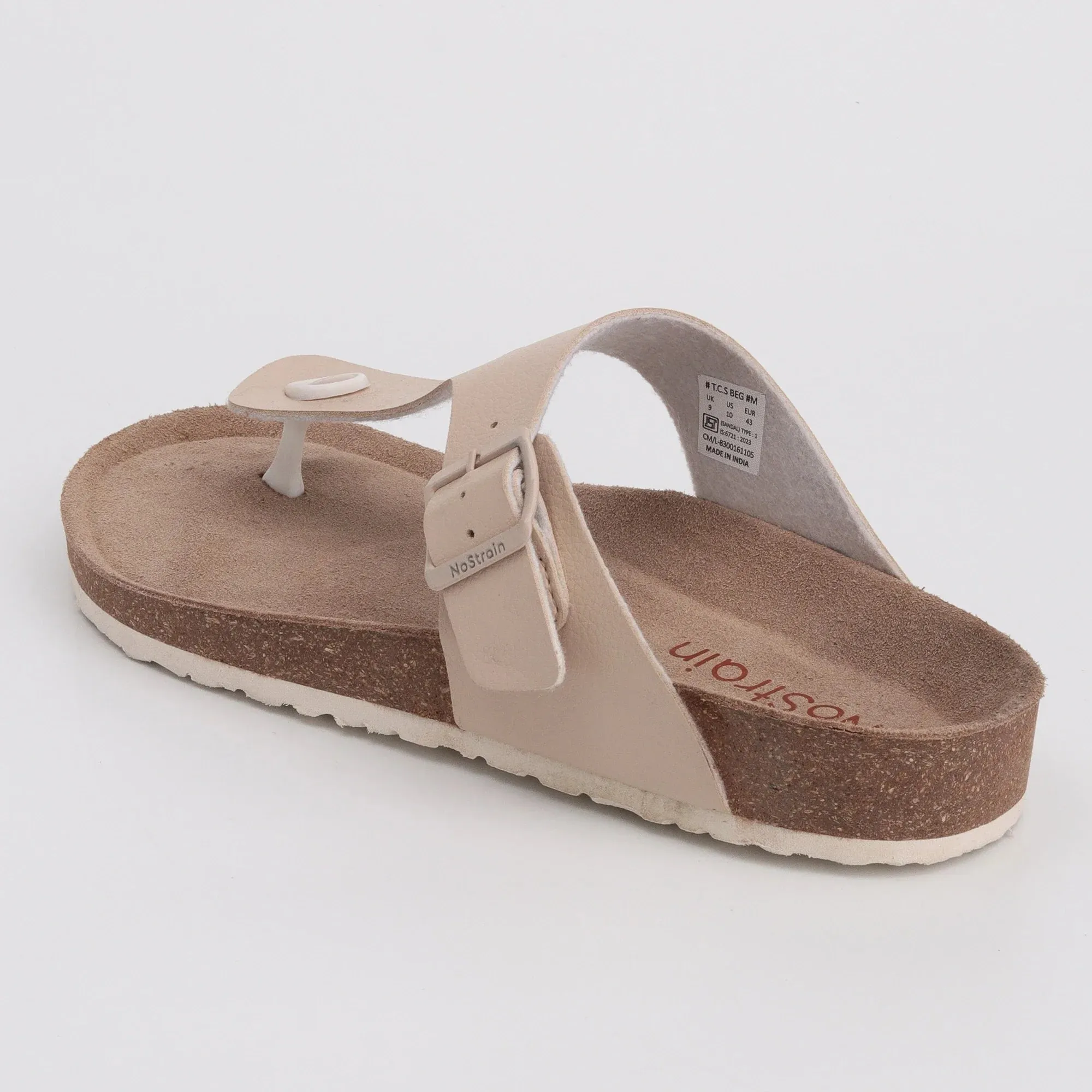 Beige Men's Thong Leather Cork Sandals – Classic Comfort in a Timeless Shade