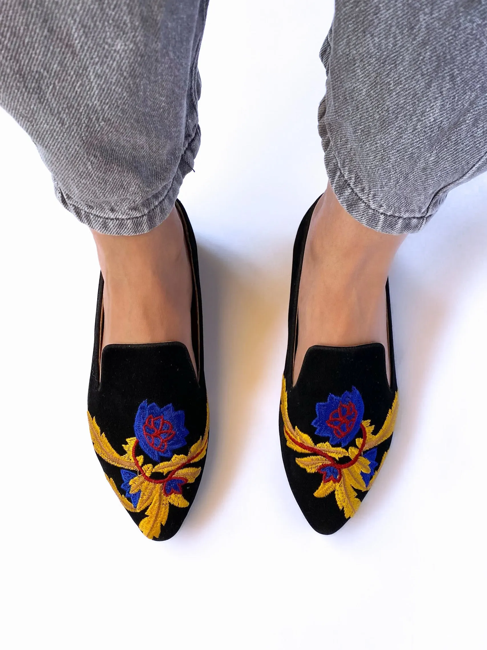 Black Embroidered Loafers