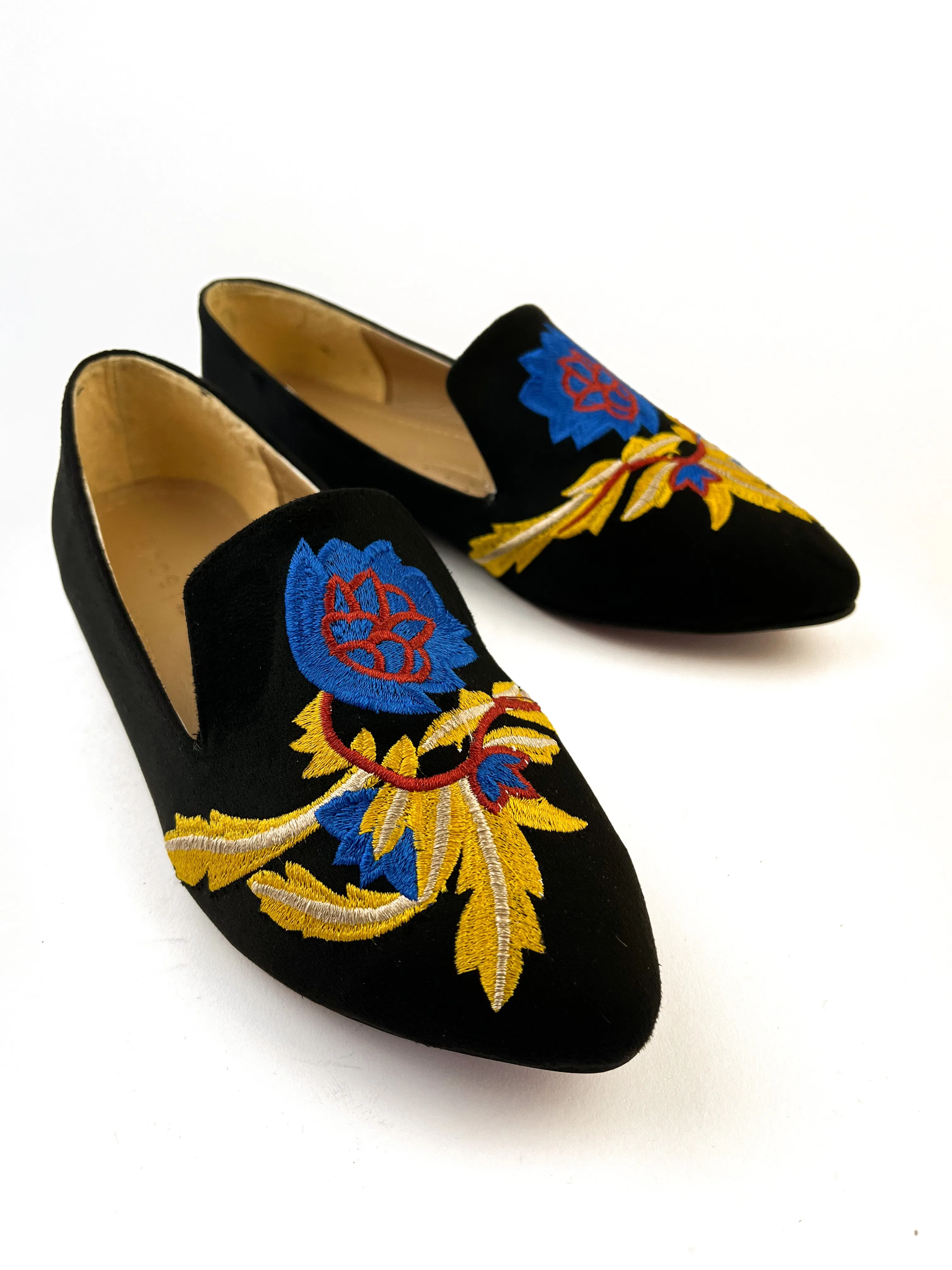 Black Embroidered Loafers