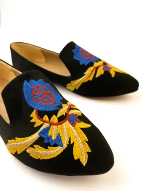 Black Embroidered Loafers