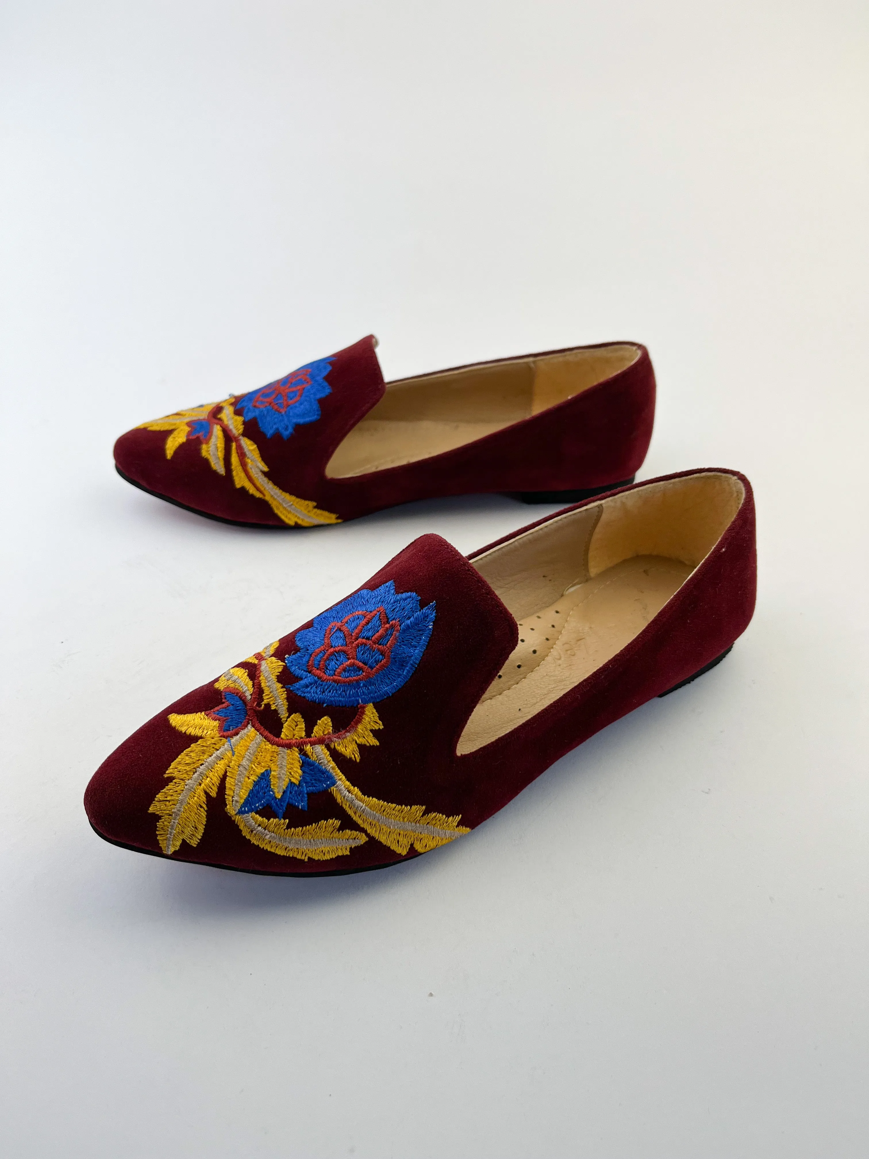 Burgundy Embroidered Loafers