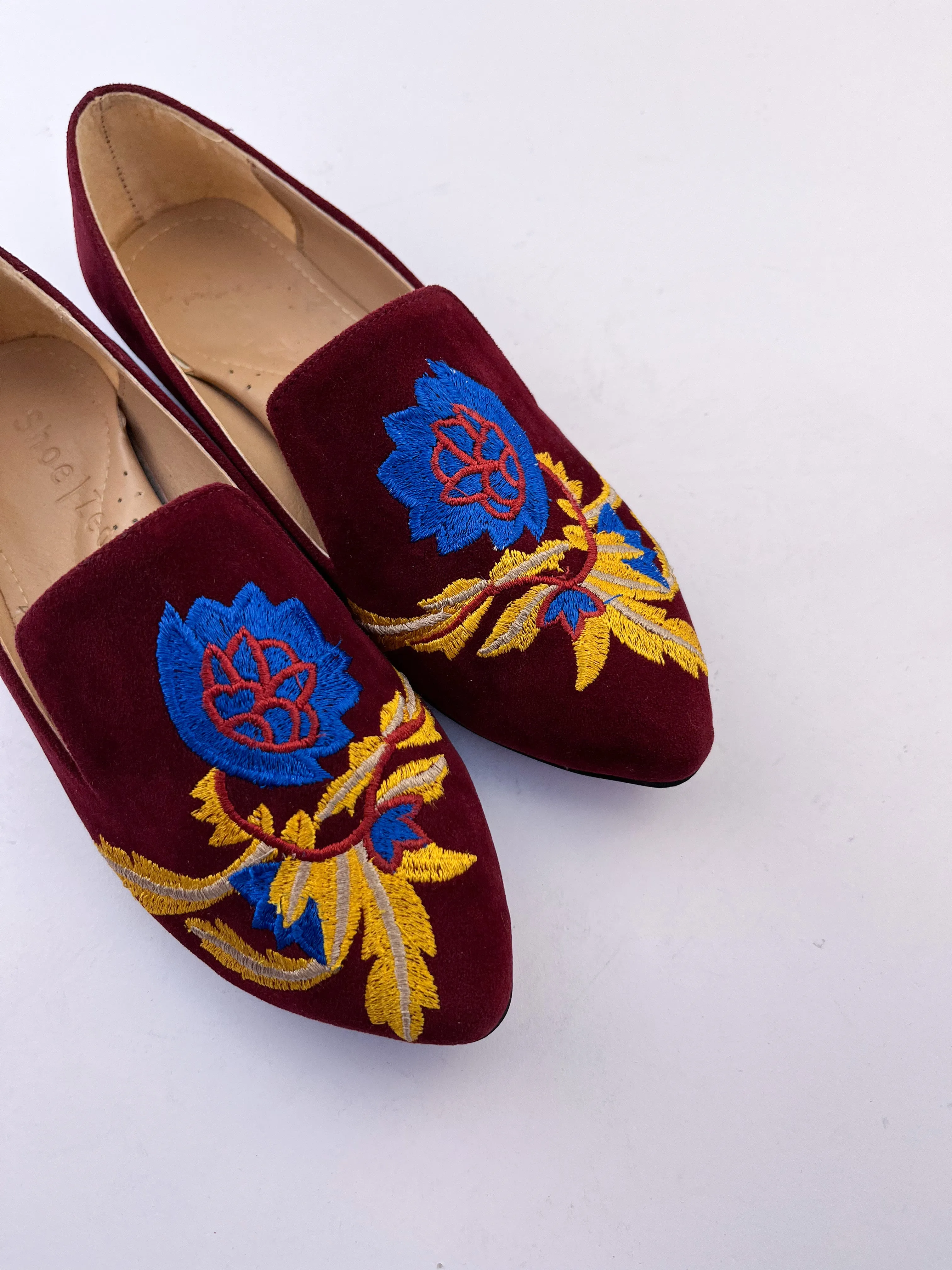 Burgundy Embroidered Loafers