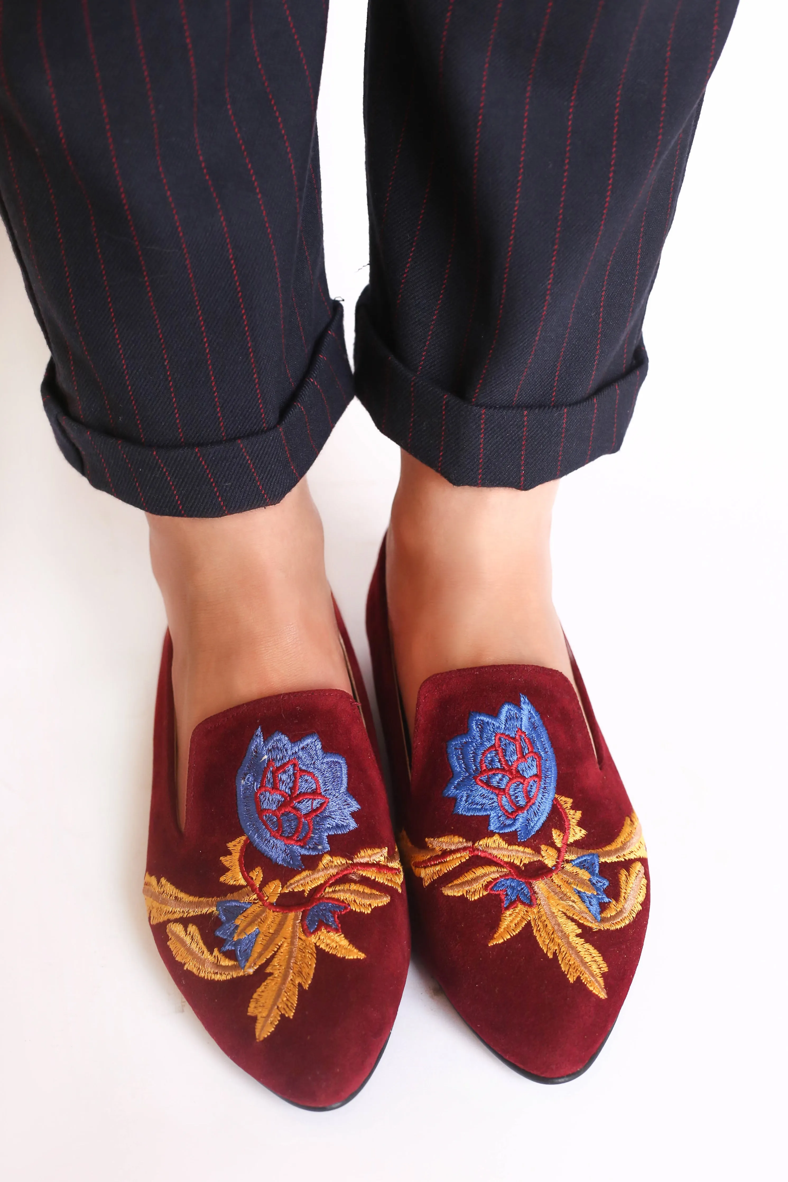 Burgundy Embroidered Loafers