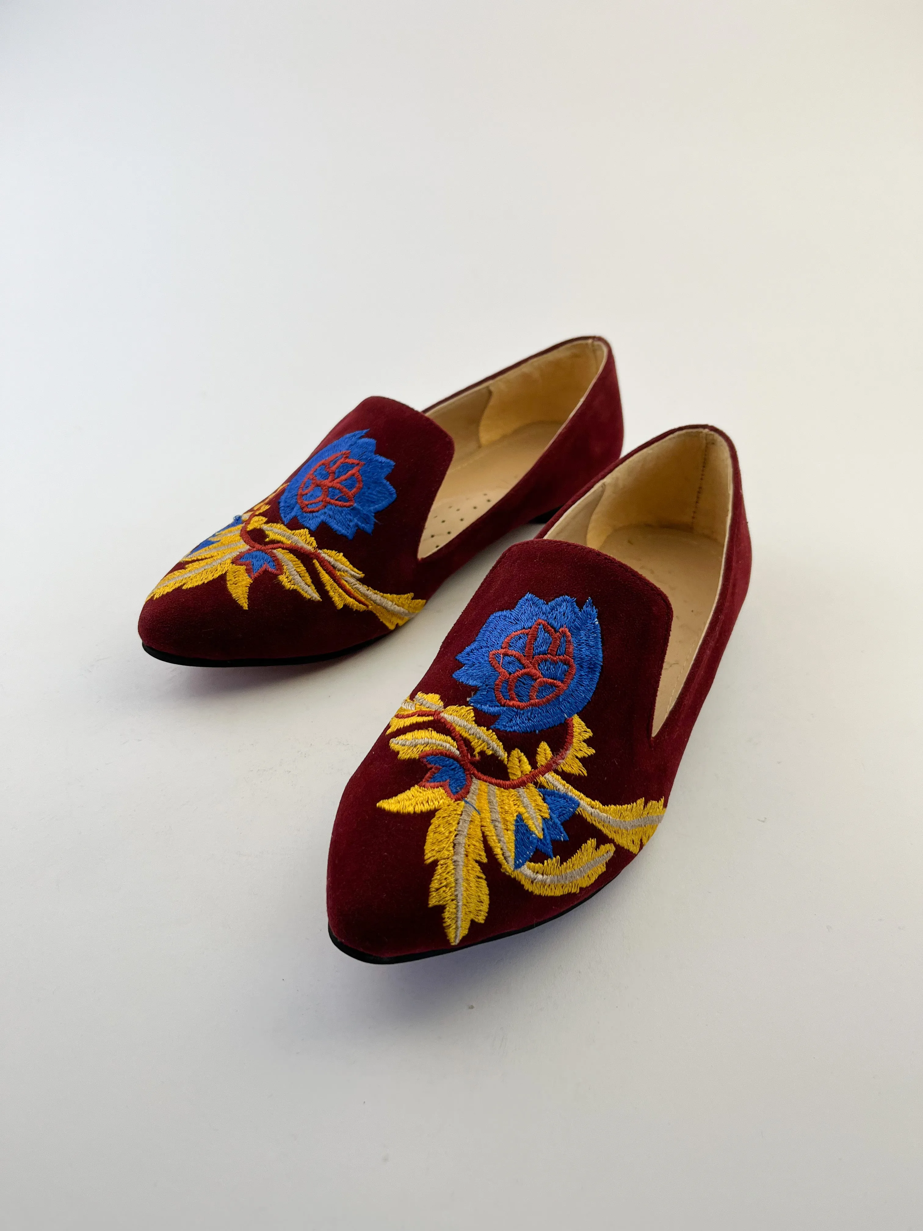 Burgundy Embroidered Loafers