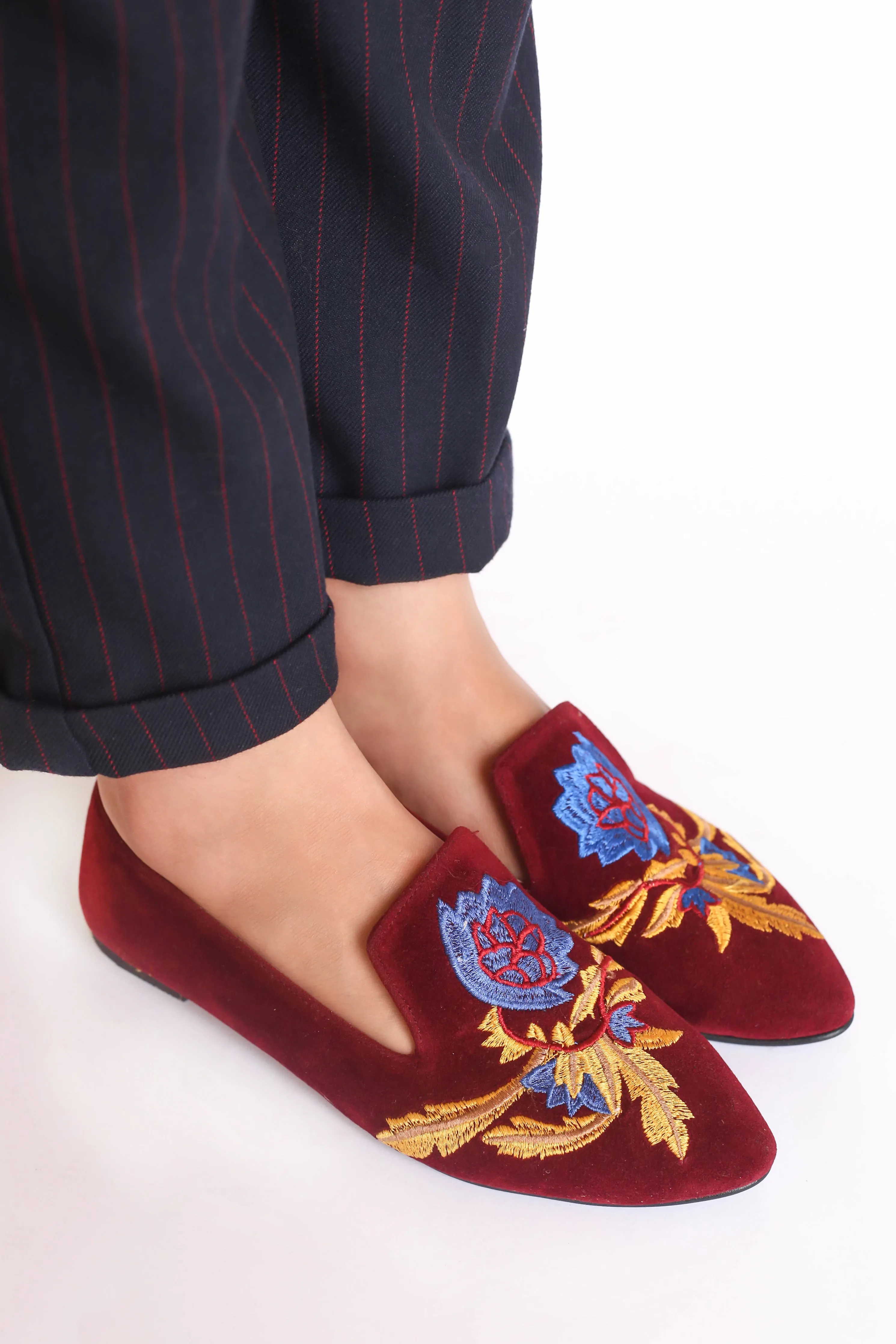 Burgundy Embroidered Loafers