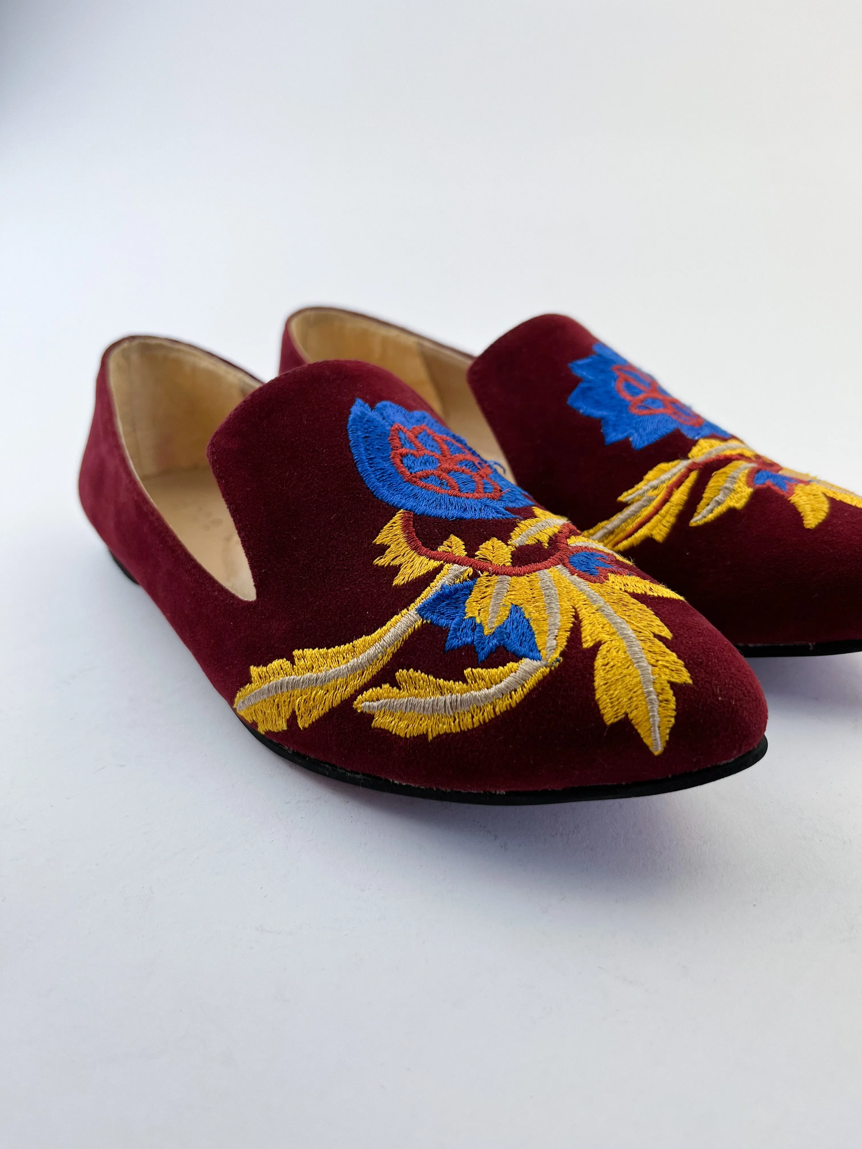 Burgundy Embroidered Loafers