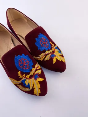 Burgundy Embroidered Loafers