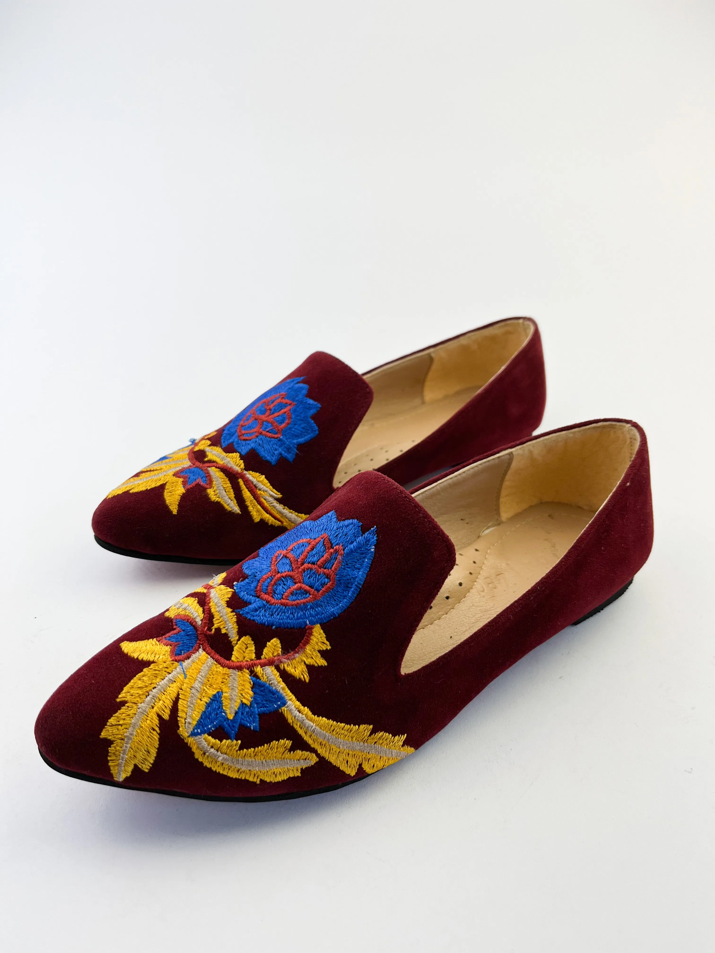 Burgundy Embroidered Loafers