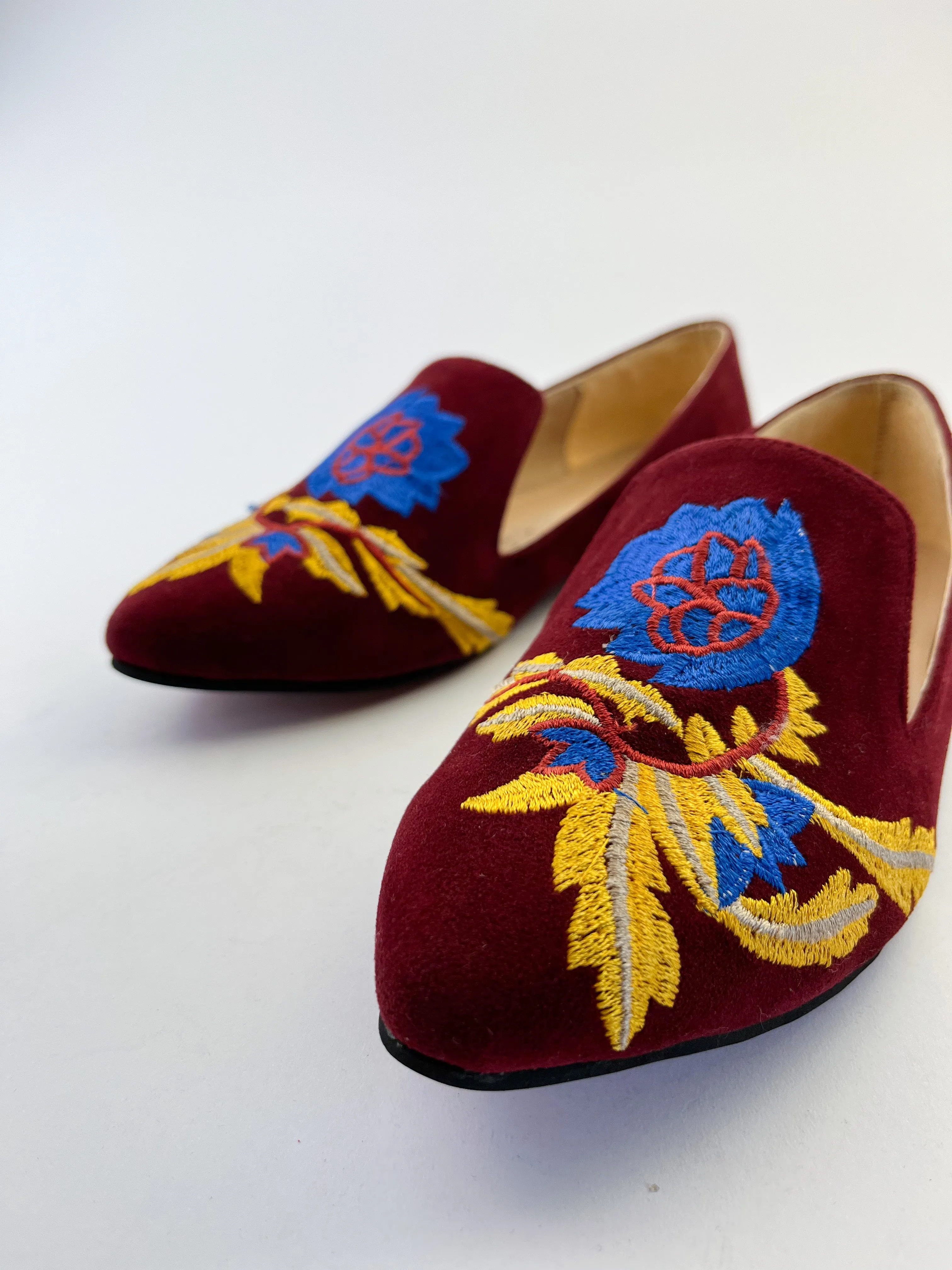 Burgundy Embroidered Loafers