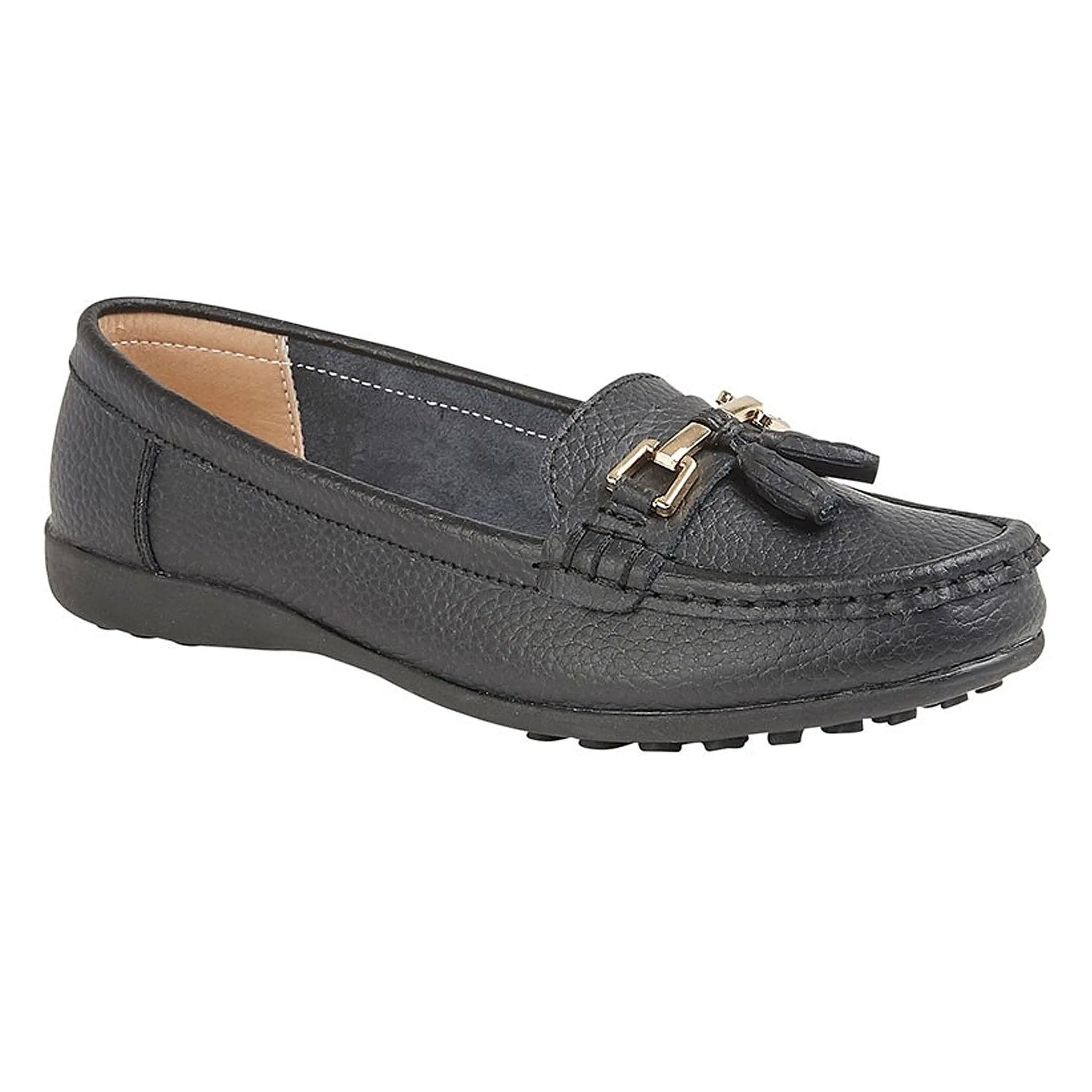 CAMILLA Ladies Leather Tassle Loafers Black