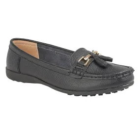 CAMILLA Ladies Leather Tassle Loafers Black