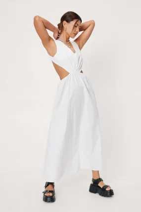 Cut Out Detail Poplin Midi Tea Dress