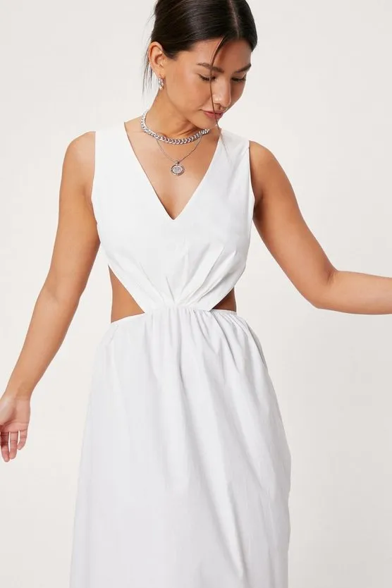 Cut Out Detail Poplin Midi Tea Dress