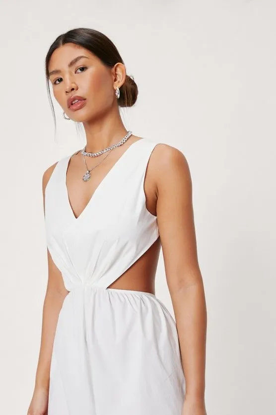 Cut Out Detail Poplin Midi Tea Dress