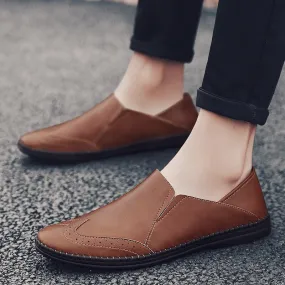 Fashion Men Casual Leather Shoes Large Size Comfortable Manual Lazy Driving Shoes New Office Luxury Men Loafers