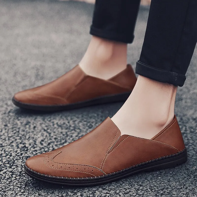 Fashion Men Casual Leather Shoes Large Size Comfortable Manual Lazy Driving Shoes New Office Luxury Men Loafers