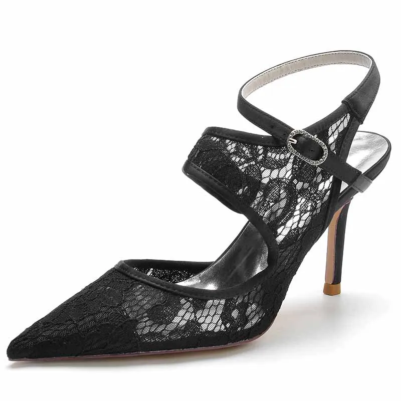 Lace Mesh Satin Bridal Wedding Shoes for Women Comfortable Pointy Toe Pumps