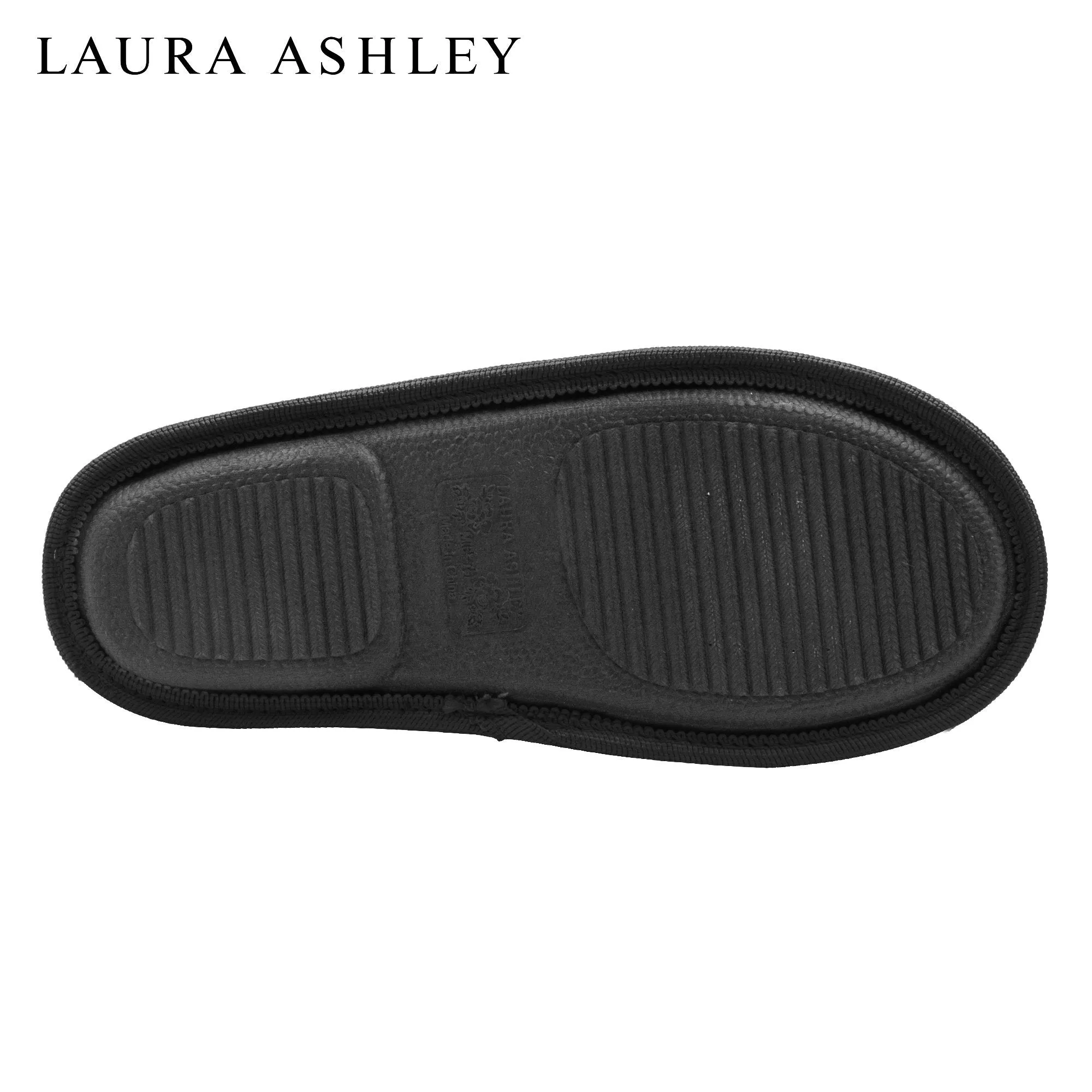Laura Ashley Ladies Terry Scuff Slipper with Bow, Black, M