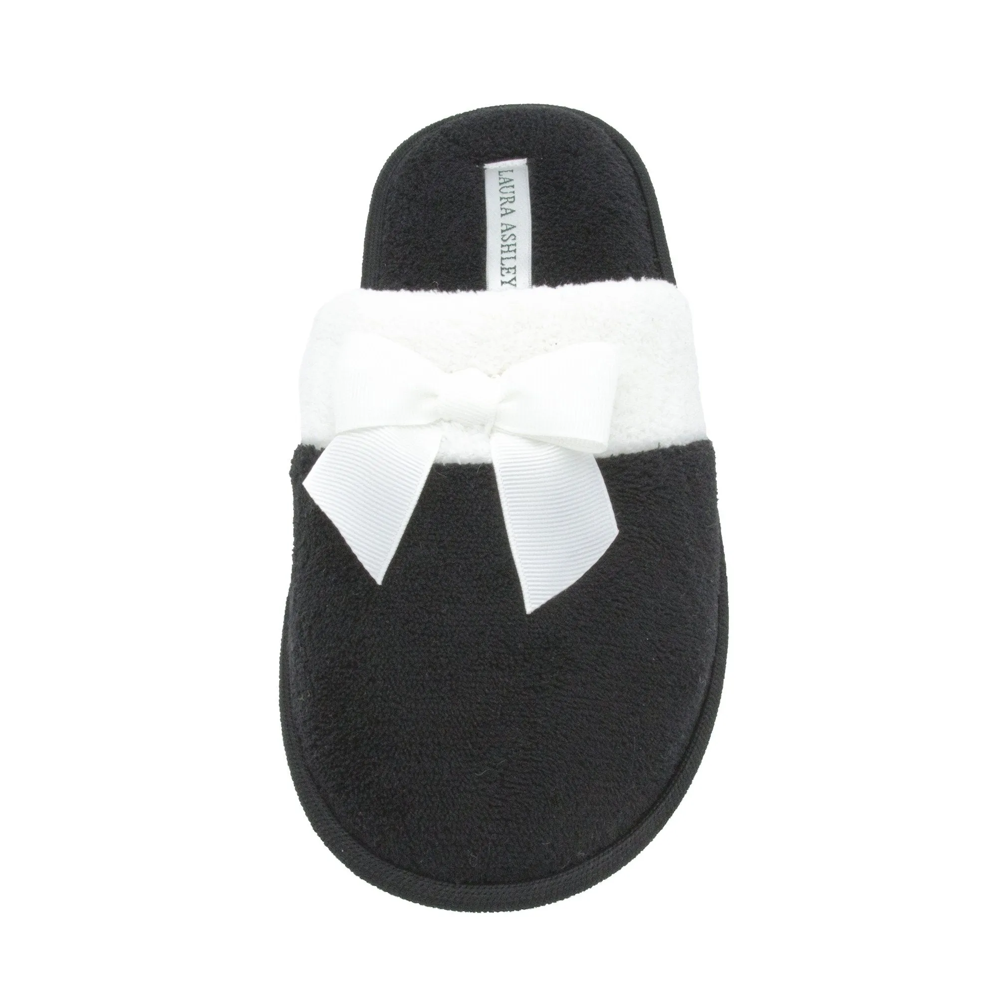 Laura Ashley Ladies Terry Scuff Slipper with Bow Black Size L