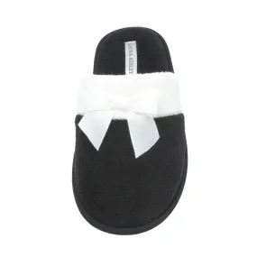 Laura Ashley Ladies Terry Scuff Slipper with Bow Black Size L