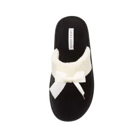 Laura Ashley Ladies Terry Scuff Slipper with Bow, Black, X-Large