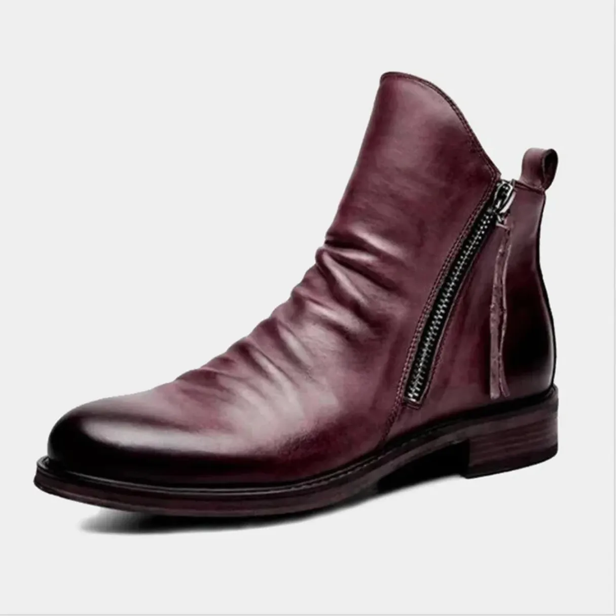 LuxeMax - Heren Enkelboots van Echt Leer met Rits en Lage Hak, Stijlvolle Schoenen