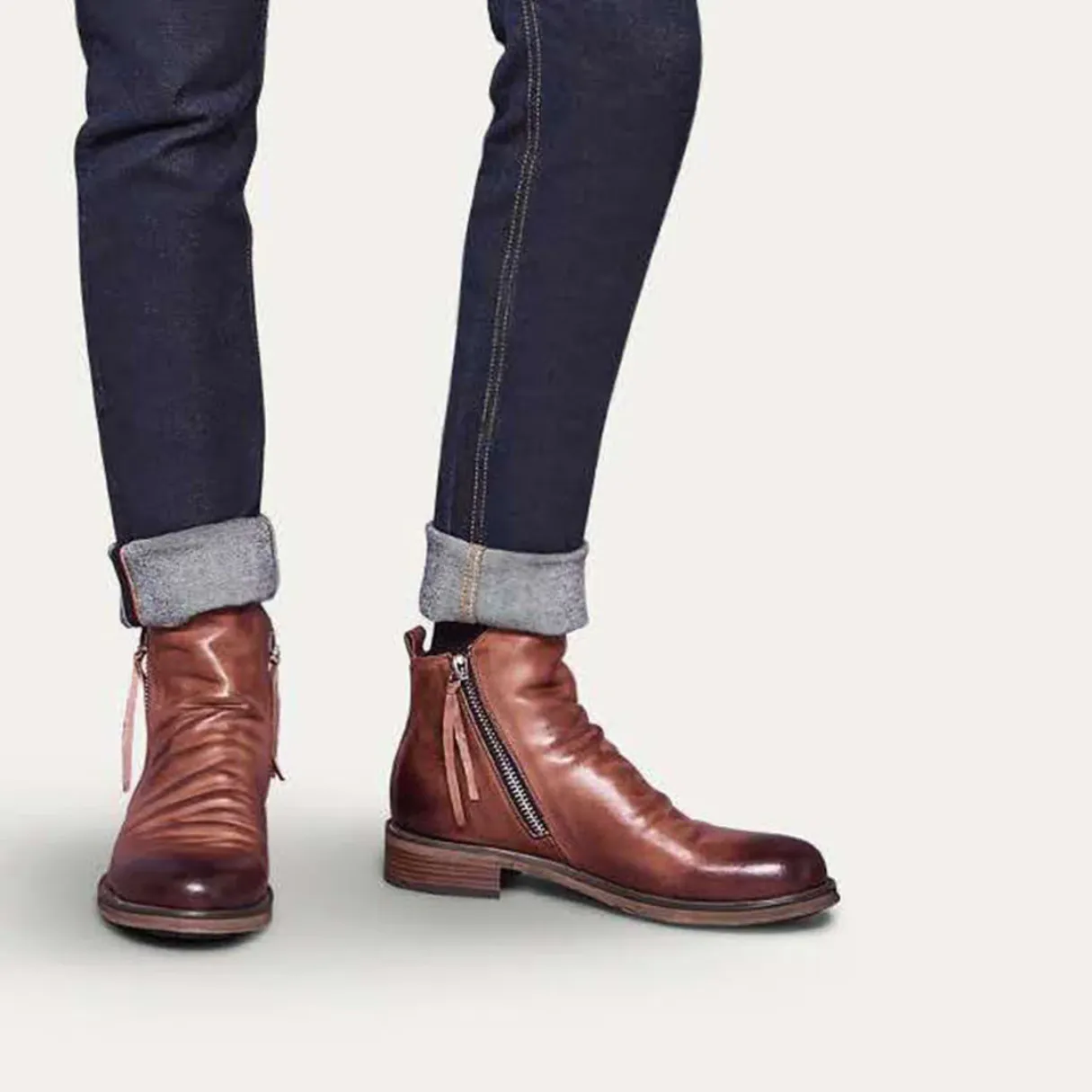 LuxeMax - Heren Enkelboots van Echt Leer met Rits en Lage Hak, Stijlvolle Schoenen