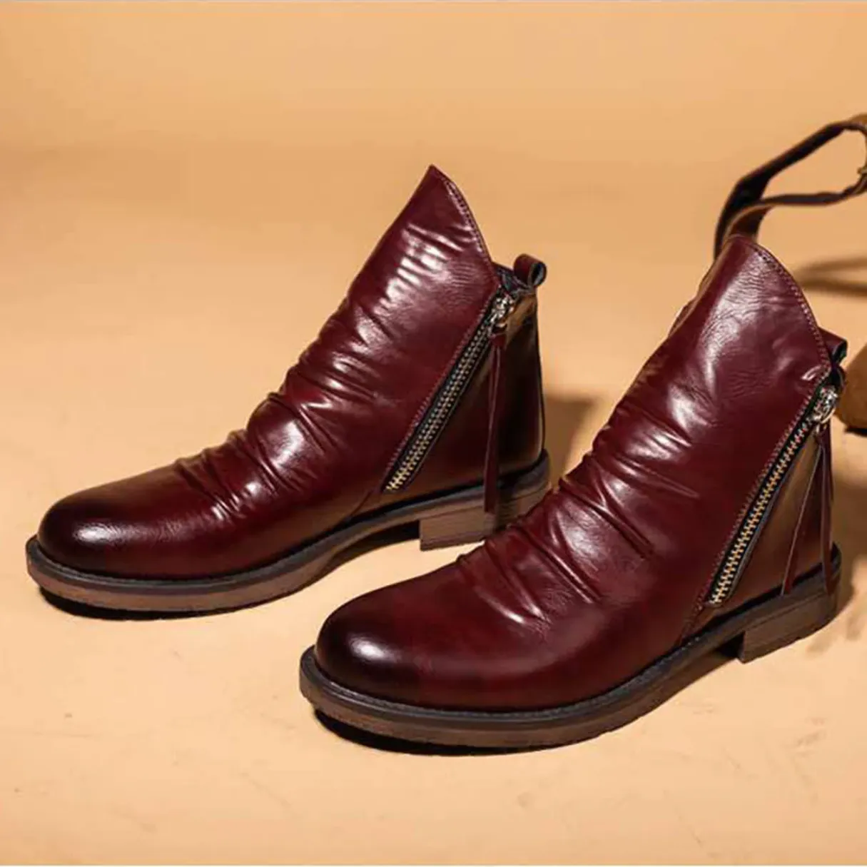LuxeMax - Heren Enkelboots van Echt Leer met Rits en Lage Hak, Stijlvolle Schoenen