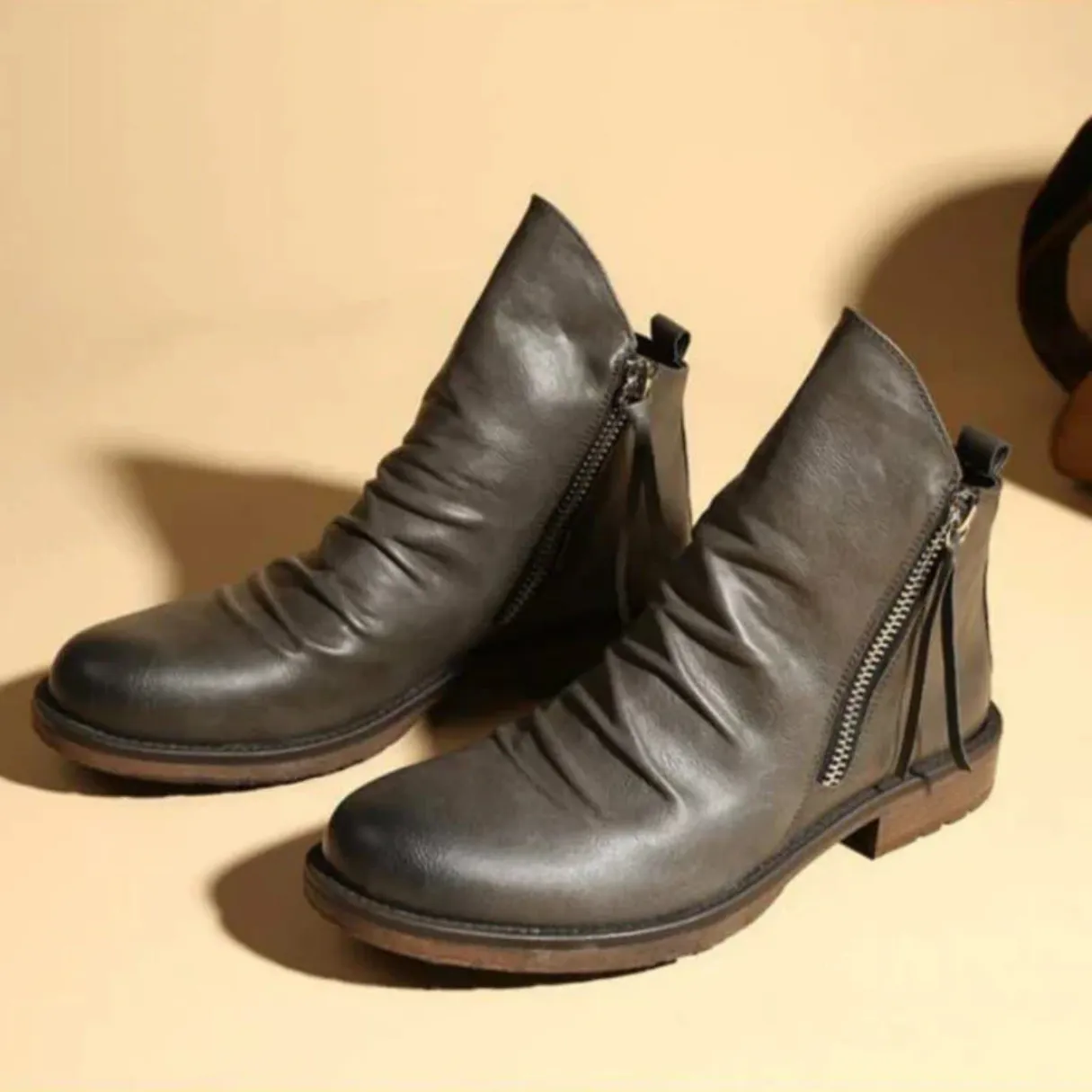 LuxeMax - Heren Enkelboots van Echt Leer met Rits en Lage Hak, Stijlvolle Schoenen