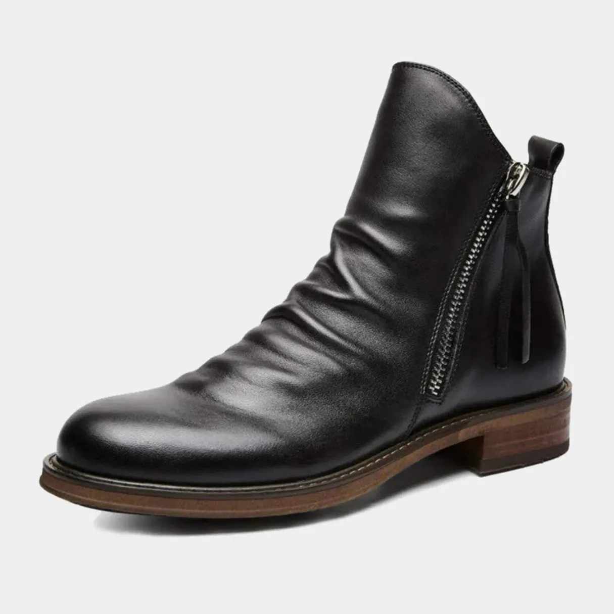 LuxeMax - Heren Enkelboots van Echt Leer met Rits en Lage Hak, Stijlvolle Schoenen