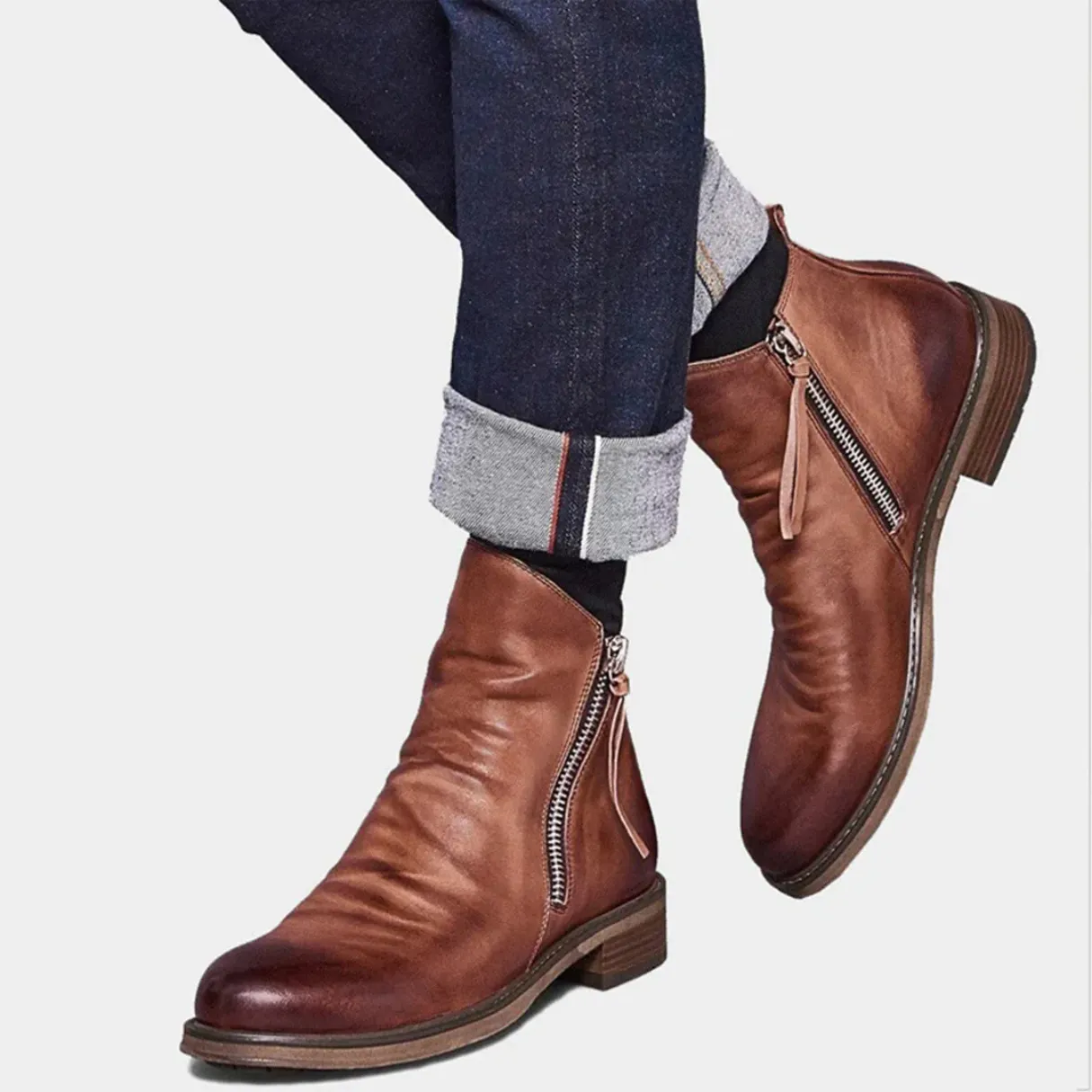 LuxeMax - Heren Enkelboots van Echt Leer met Rits en Lage Hak, Stijlvolle Schoenen