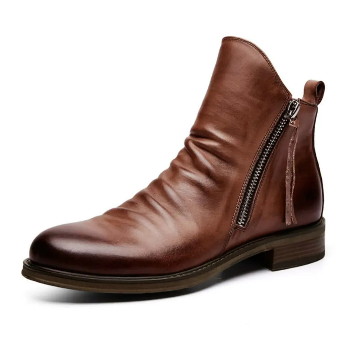 LuxeMax - Heren Enkelboots van Echt Leer met Rits en Lage Hak, Stijlvolle Schoenen