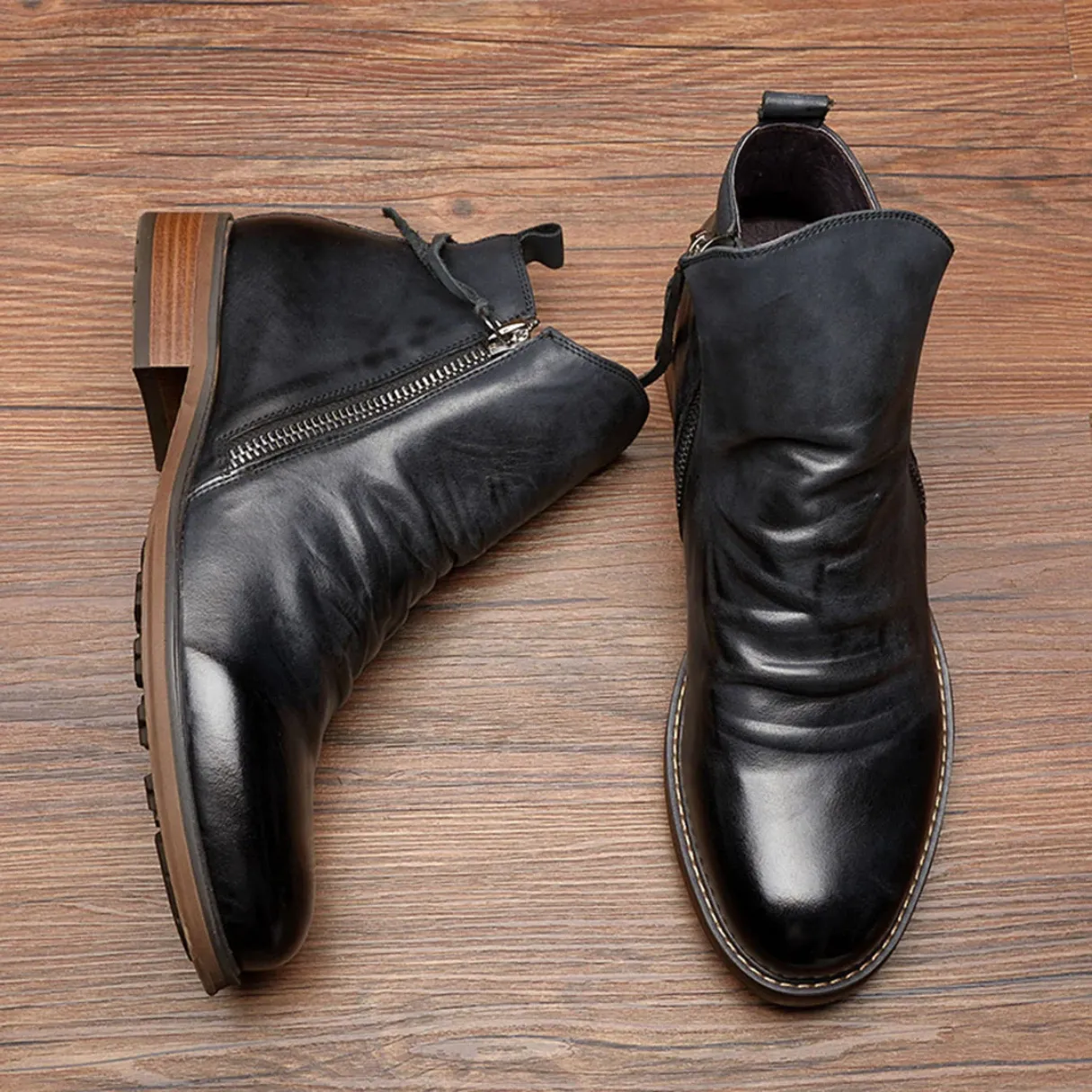 LuxeMax - Heren Enkelboots van Echt Leer met Rits en Lage Hak, Stijlvolle Schoenen