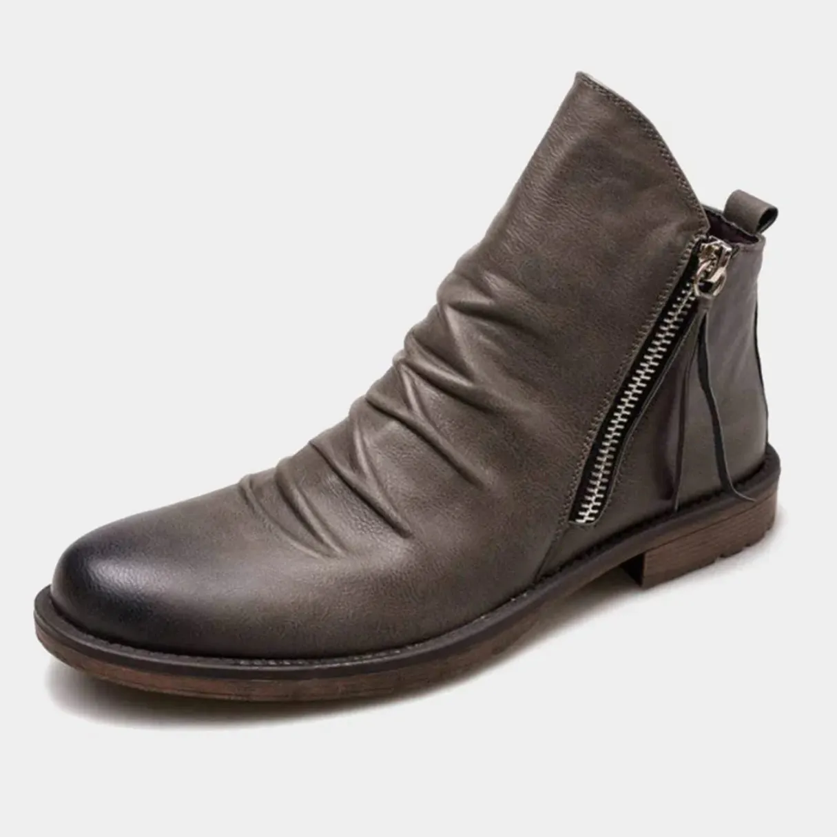 LuxeMax - Heren Enkelboots van Echt Leer met Rits en Lage Hak, Stijlvolle Schoenen