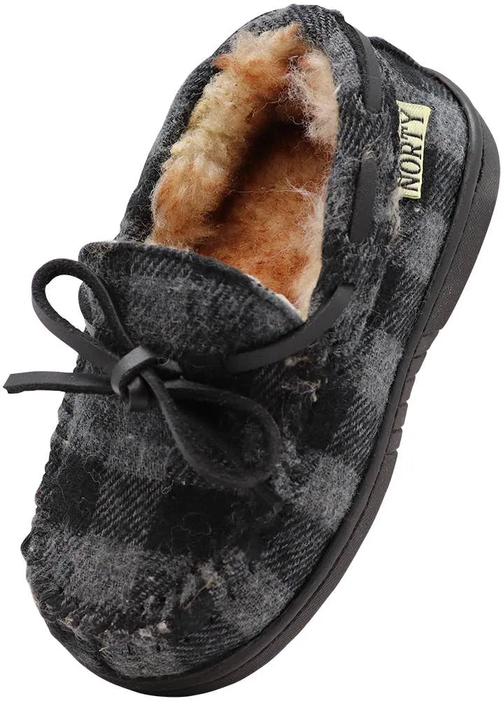 NORTY Tod Boys 6-10 Grey Plaid Slippers 16981