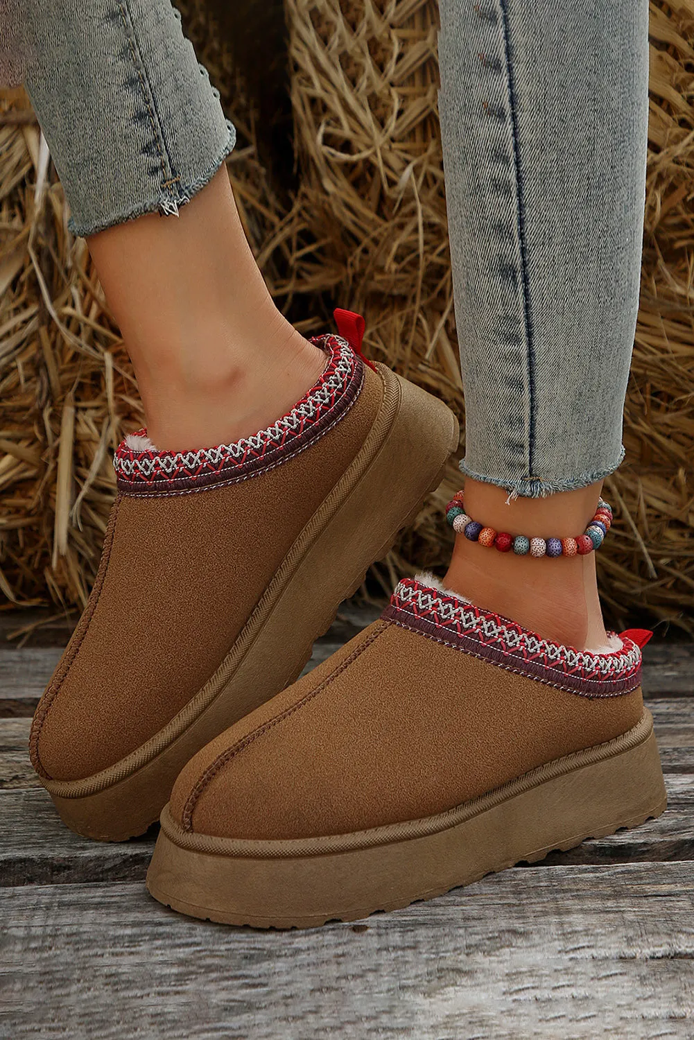 Online Black Contrast Print Suede Plush Lined Snow Boots