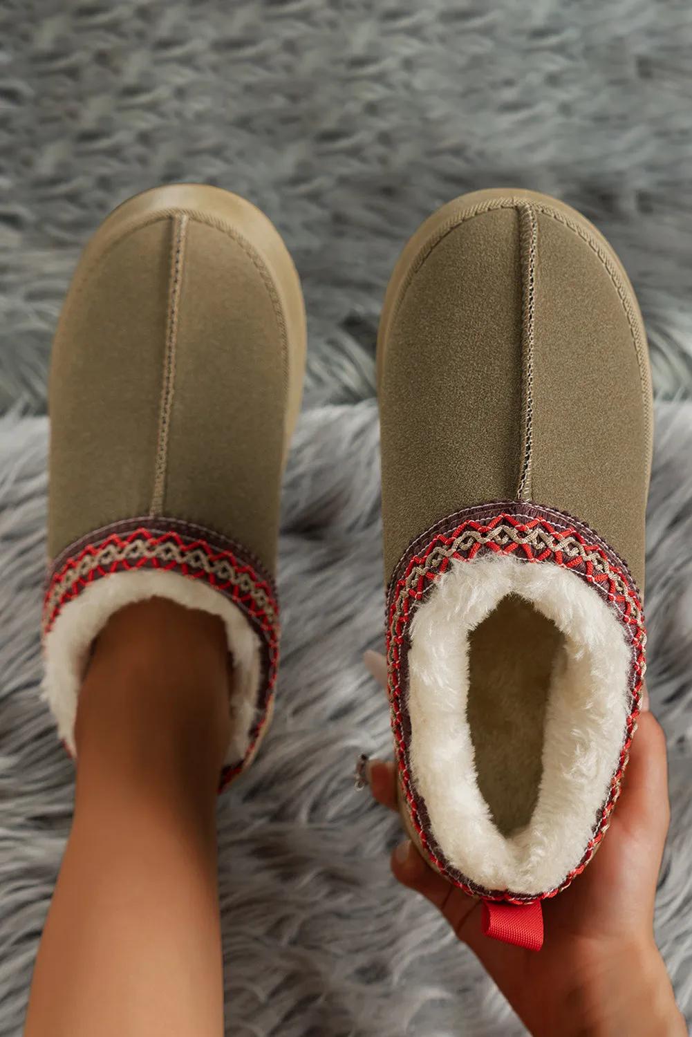Online Black Contrast Print Suede Plush Lined Snow Boots
