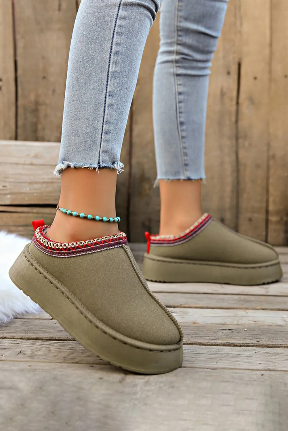 Online Black Contrast Print Suede Plush Lined Snow Boots