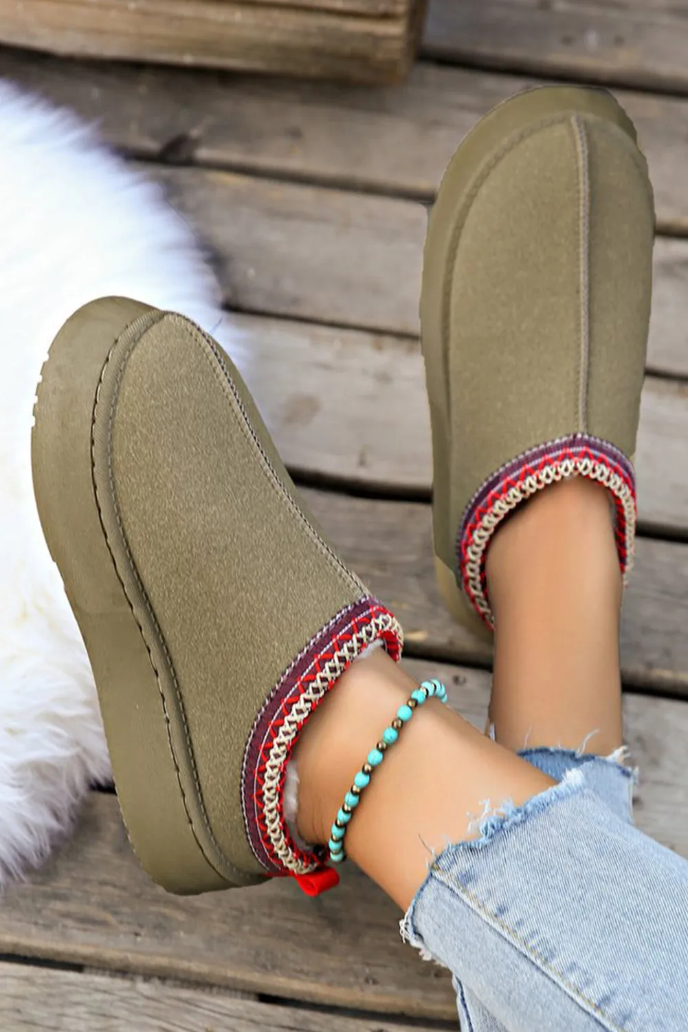 Online Black Contrast Print Suede Plush Lined Snow Boots
