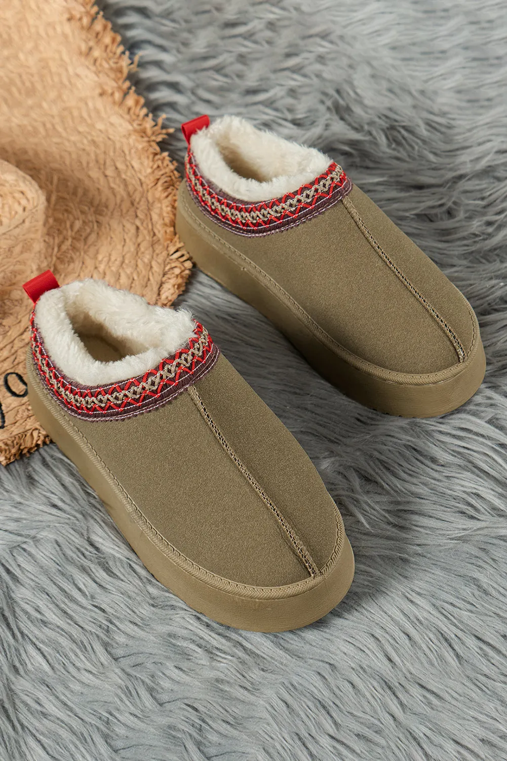 Online Black Contrast Print Suede Plush Lined Snow Boots