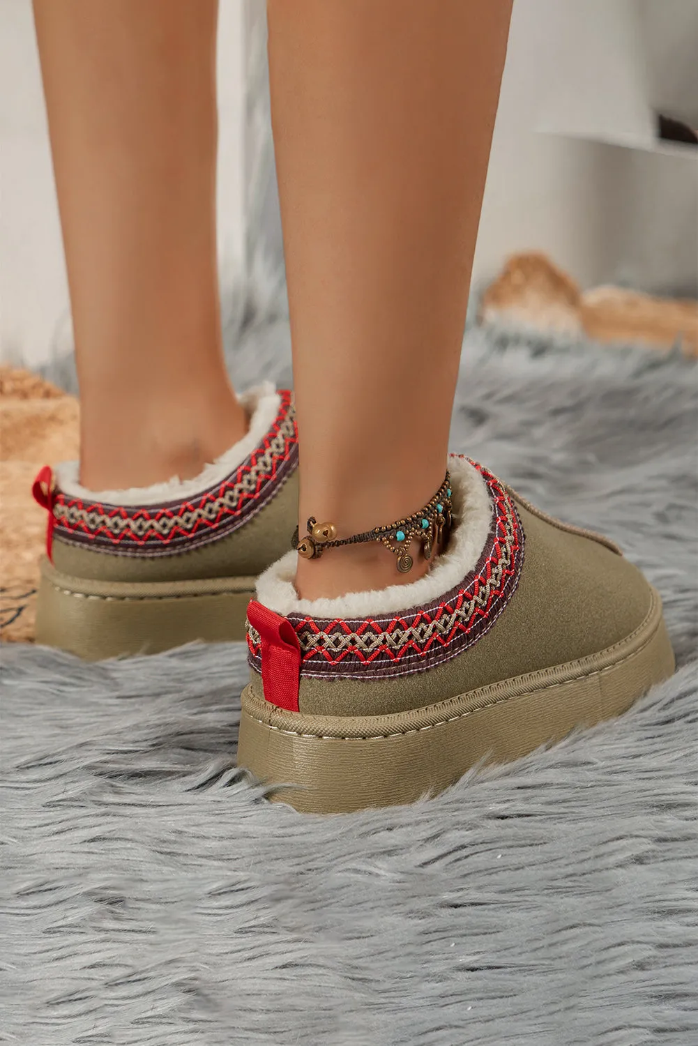 Online Black Contrast Print Suede Plush Lined Snow Boots