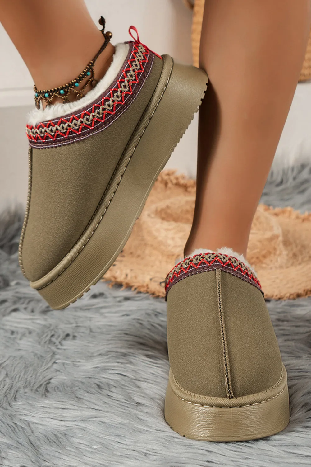 Online Black Contrast Print Suede Plush Lined Snow Boots