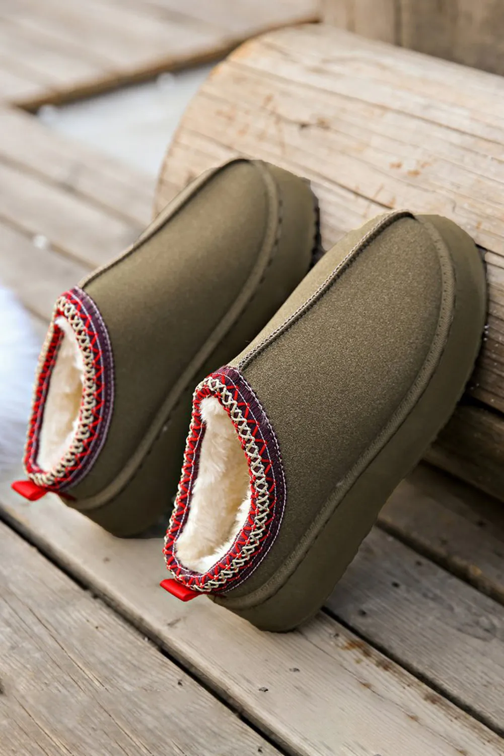 Online Black Contrast Print Suede Plush Lined Snow Boots